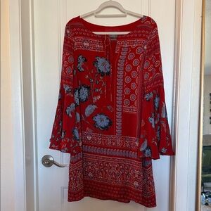 Anthropologie Red Floral Mini Dress